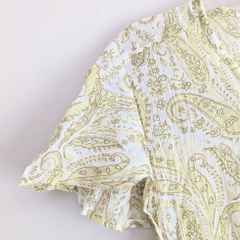 Lucky Brand Yellow Paisley Boho Midi Dress Size L Short Flutter Sleeves - Picture 4 of 7